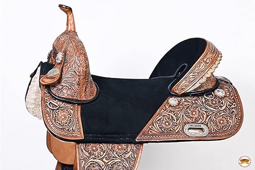 Vista 15 de HILASON Western Horse Treeless Trail Barrel Saddle American Leather Tan Horse Saddle Western Saddle Treeless Saddle Saddle for Horses Negro