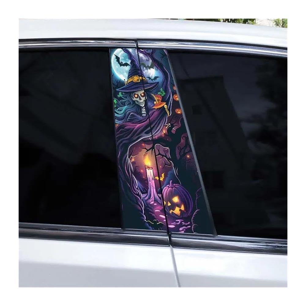 Body Parts 2pcs Car Window Pillar Stickers Halloween Pumpkin Ghost Horror Stickers DIY Vinyl Waterproof Stickers(B)