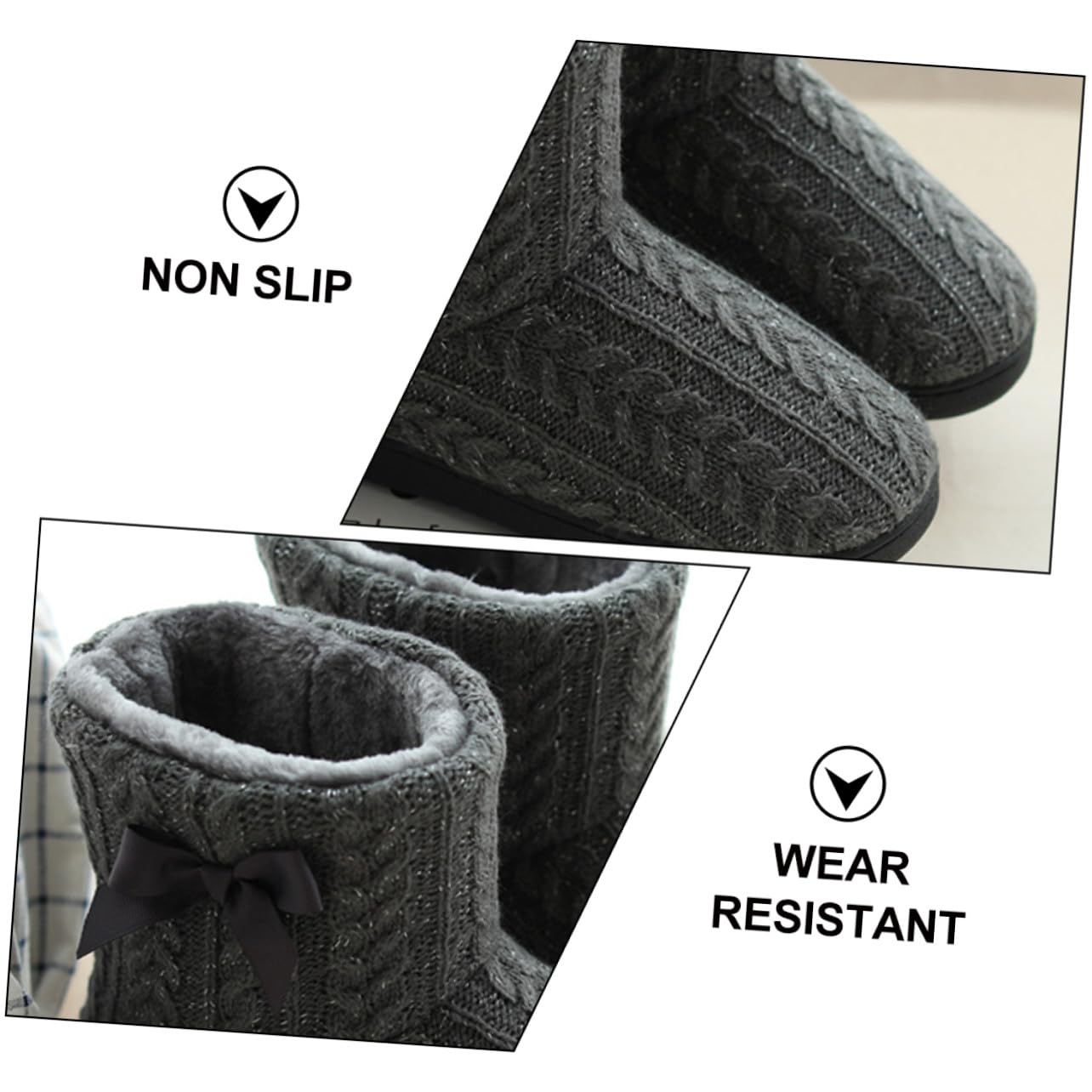 VALICLUD Botas de Invierno para Mujer de Punto y Caucho, Suela Gruesa Antideslizante, Cálidas y Cómodas para Casa, Uso Interior, Tallas 39-40, Color Gris