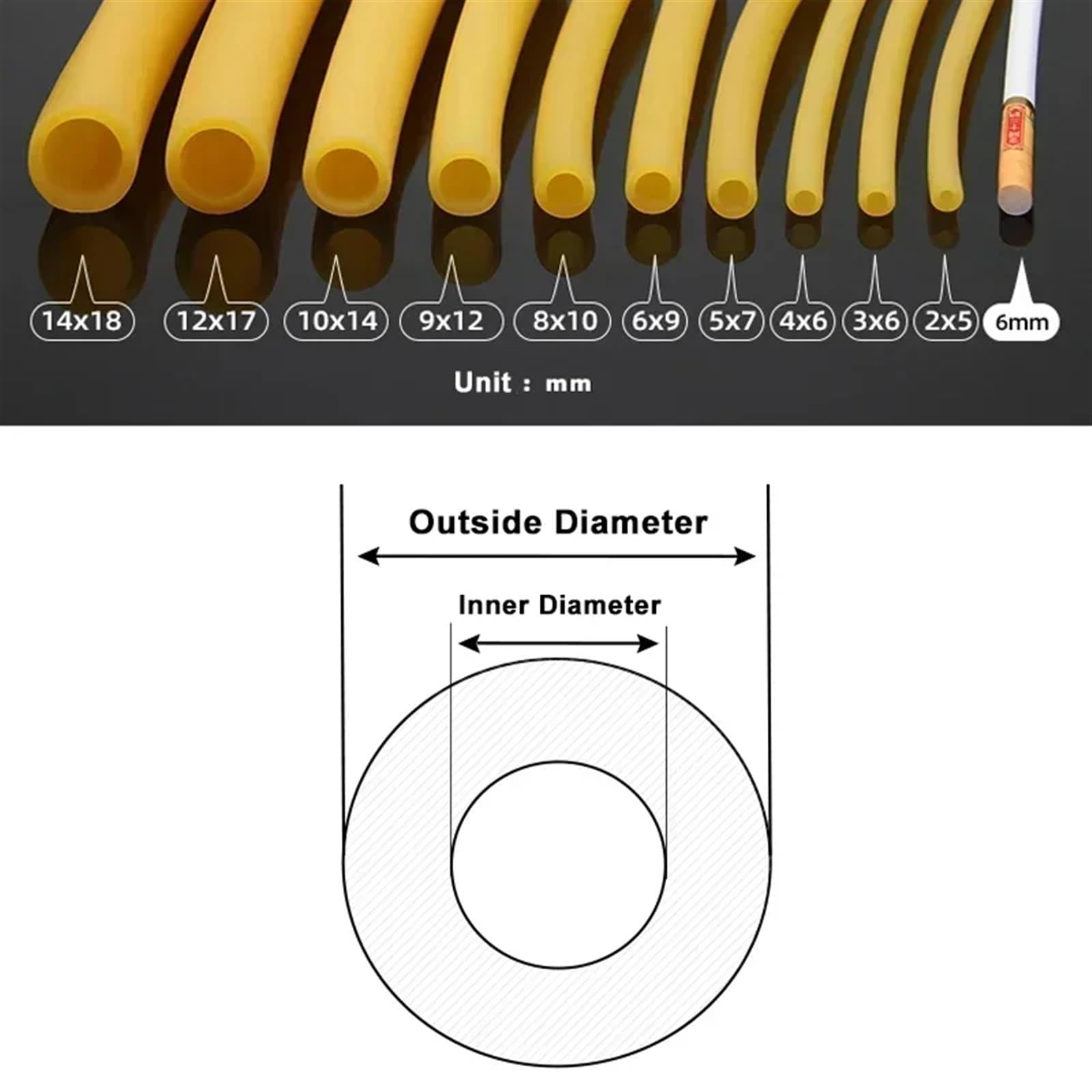 Tubo de Goma Mangueras de goma látex color IDxOD 1,6~10 mm banda elástica tubo alta resistencia(Yellow,10 METERS_ID 6MM X OD 10MM)