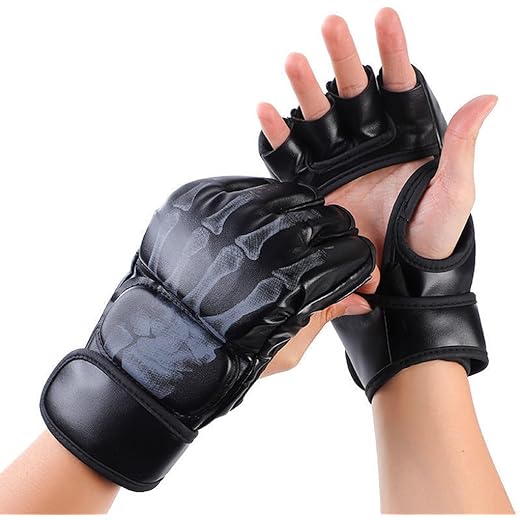 Optifit® Boxing Gloves for Adult PU MMA Gloves with Wrist Wrap Fingerless Boxing Gloves EVA Foam Insert Sport Gloves for Boxing, Muay Thai and Sparring Sessions