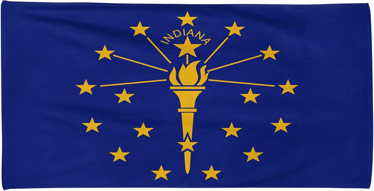 Indiana State Flag Beach Towel, 28"x 55" (70 x 140 cm) Soft Towel, 100% Cotton, Summer Gift