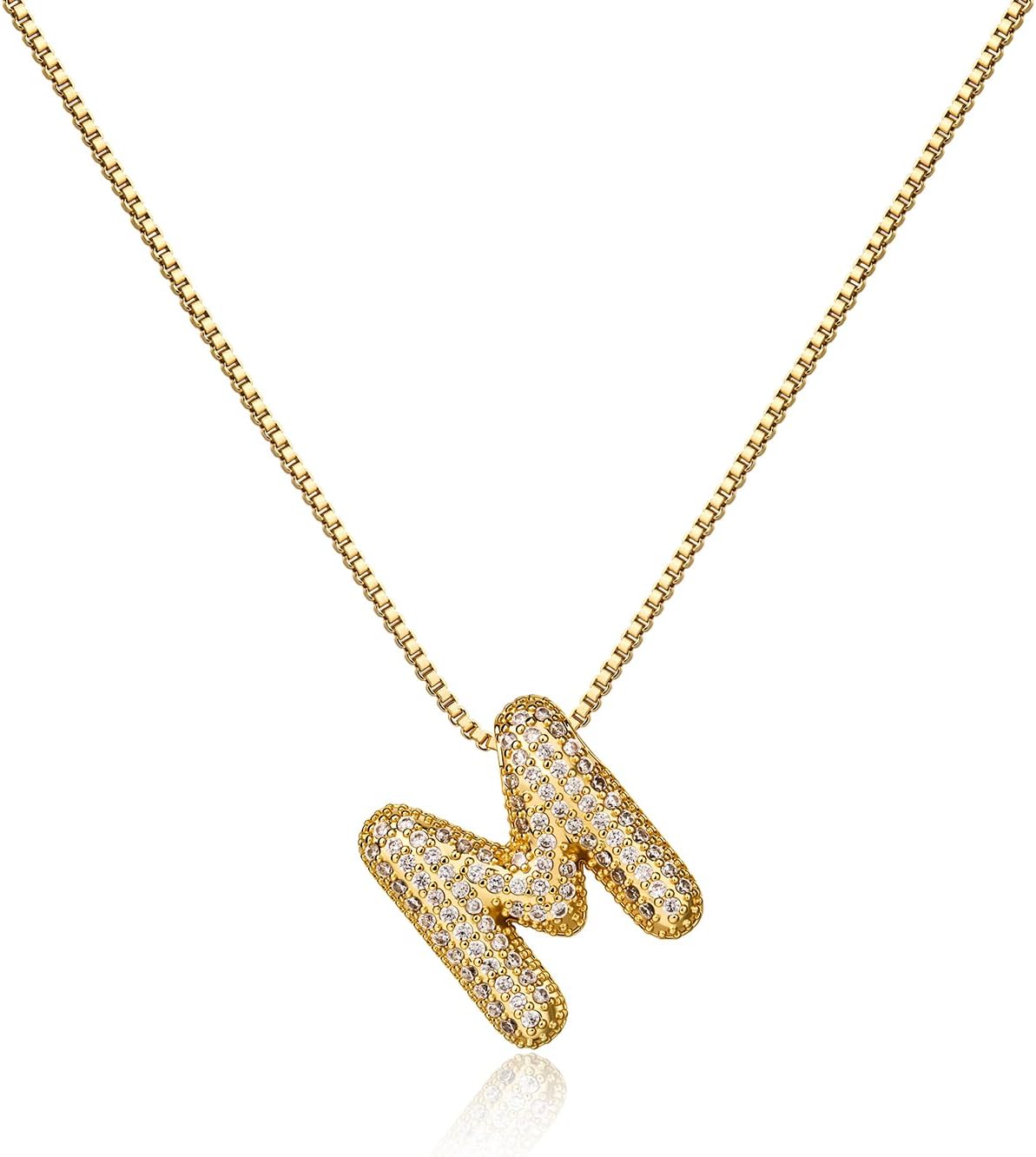 Cicy Bell Initial Necklace for Women 14k Gold Plated Cubic Zirconia Luxurious Personalized Dainty Letter Pendant Necklace Birthday Gifts