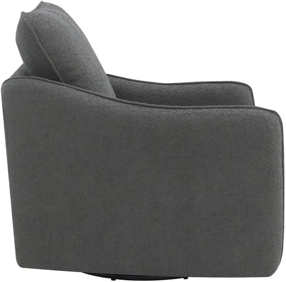 Pemberly Row Fabric Upholstered Swivel Glider Chair, Charcoal Gray Bouclé, 36" H x 31" W x 33.5" D, Foam Seat and Back Cushions, Contemporary Accent Chair for Living Room