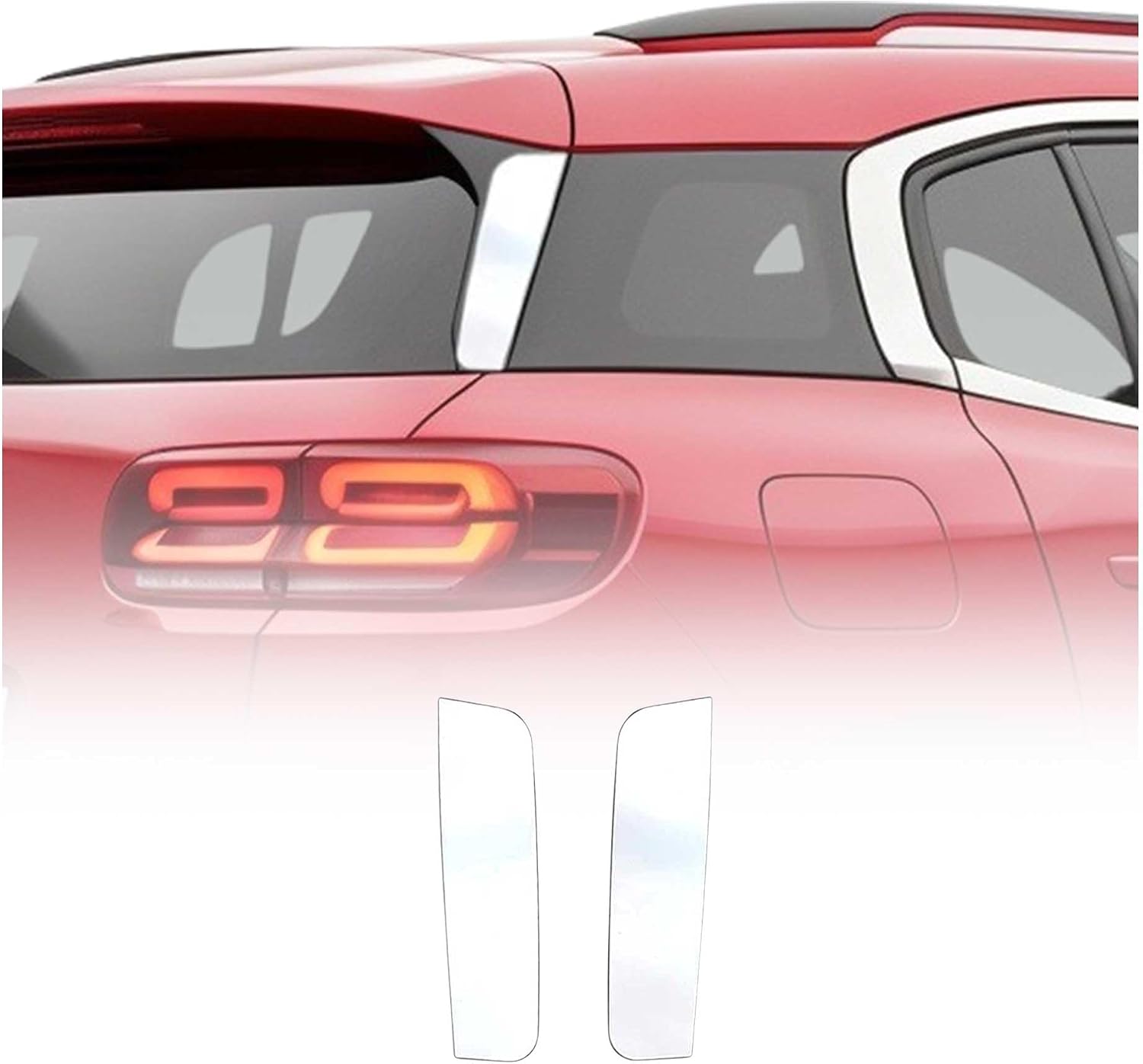 OMAC Auto Exterior Accessories Stainless Steel Chrome Rear Trunk Spoiler Wing Side Beveled Window Covers Trim Set 2 Pcs. | Fits Citroën C5 Aircross 2018-2023