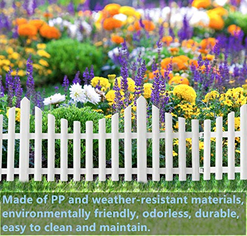 Finderomend 12PCS White Plastic Fence Garden Picket Fence Lawn Flowerbeds Plant Borders Decorative Garden