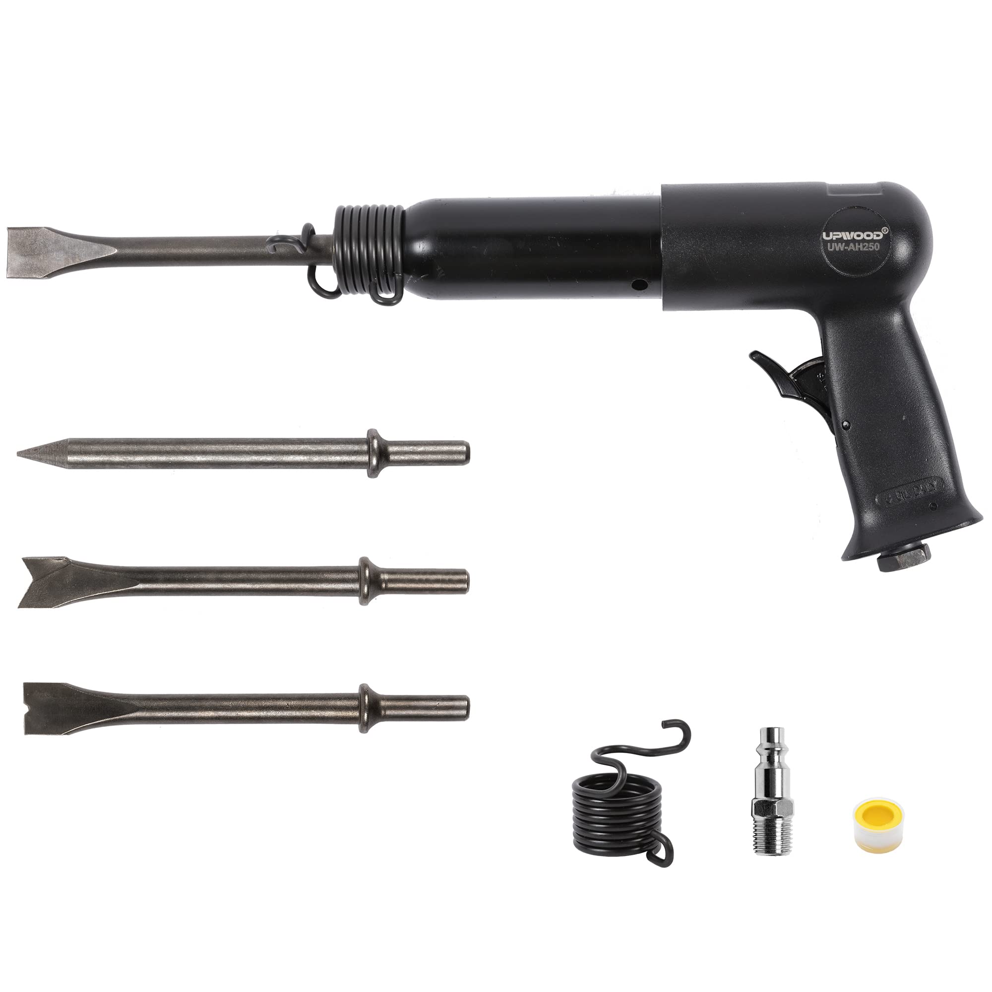 UW-AH250 Long Barrel Air Hammer Kit with Quick Change Retainer and 4 Chisels, 3-5/8 Inch Stroke, 2200 BPM, Light Weight