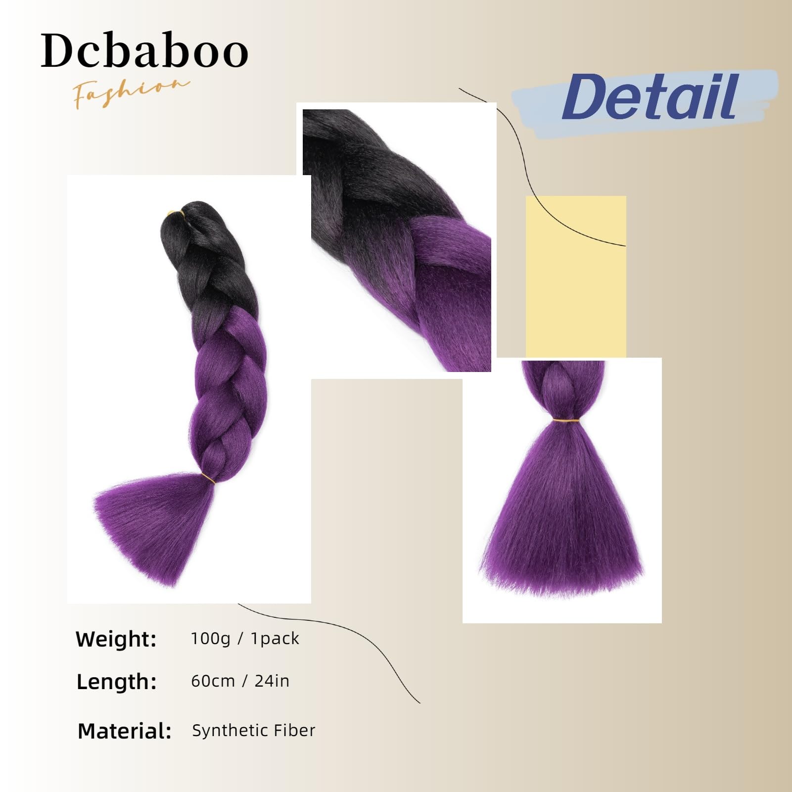 Dcbaboo Hair Extensions for Braiding Jumbo Braiding Hair Extension 1pack 24inch Synthetic Hair Kanekalon Ombre Braids Extensions Hair Afro Crochet Twist Box Braids 100g - Image 2
