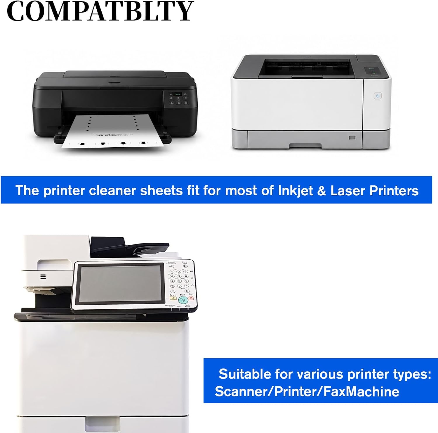 Printer Cleaning Sheets 15 Pcs, 8.5x11 Inches Thickened Design, Removes Ink Dust Dirt Debris for Laser & Inkjet Printers Copiers Fax Machines Scanners