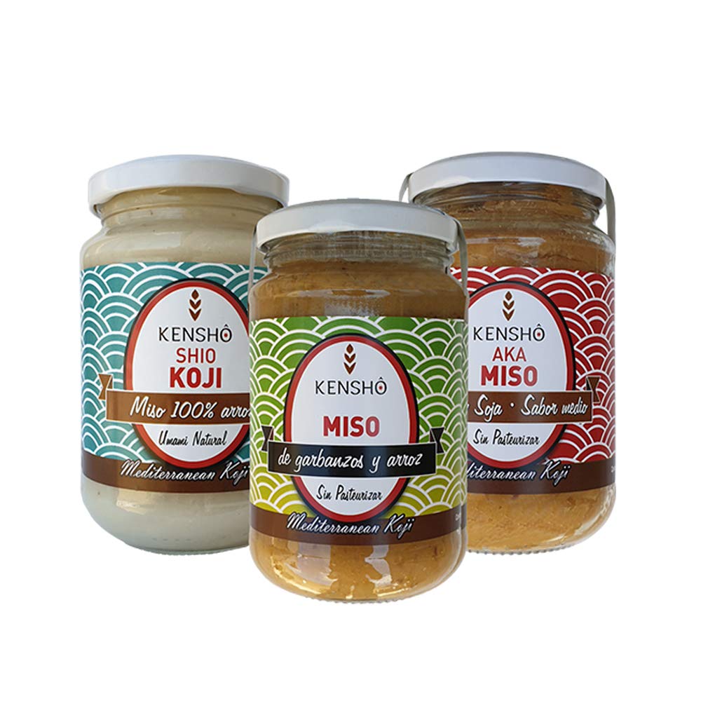 Kensho | Pack de 3 misos: Miso de Garbanzo y Arroz, Shio Koji y Aka Miso | Elaborados con Arroz Ecológico del Delta del Ebro