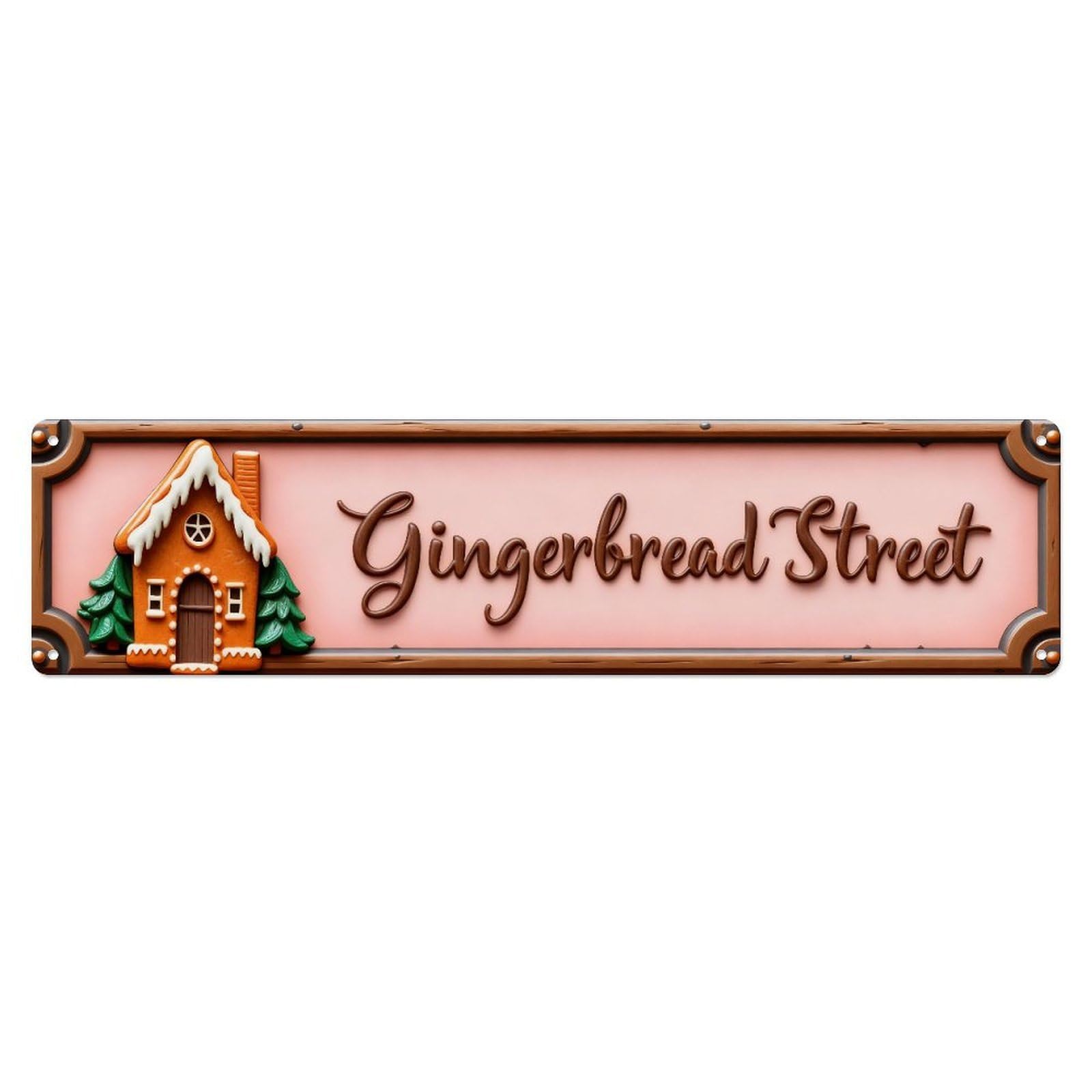 Gingerbread House Winter Scene Pattern Metal Tin Sign Plaque