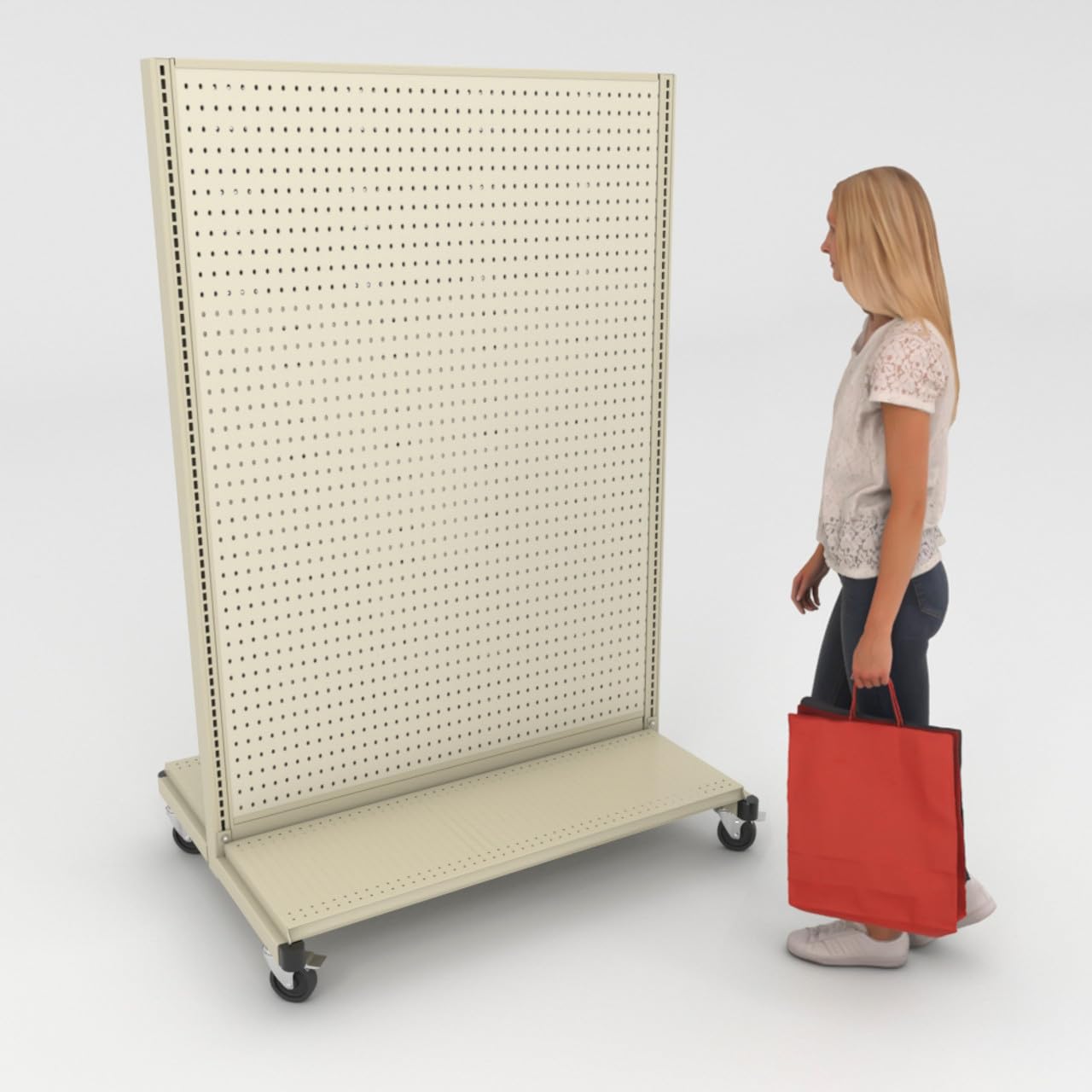 DGS Retail Rolling Gondola Shelving Unit, Platinum 48” W by 72” H Double-Sided Island Gondola with 19