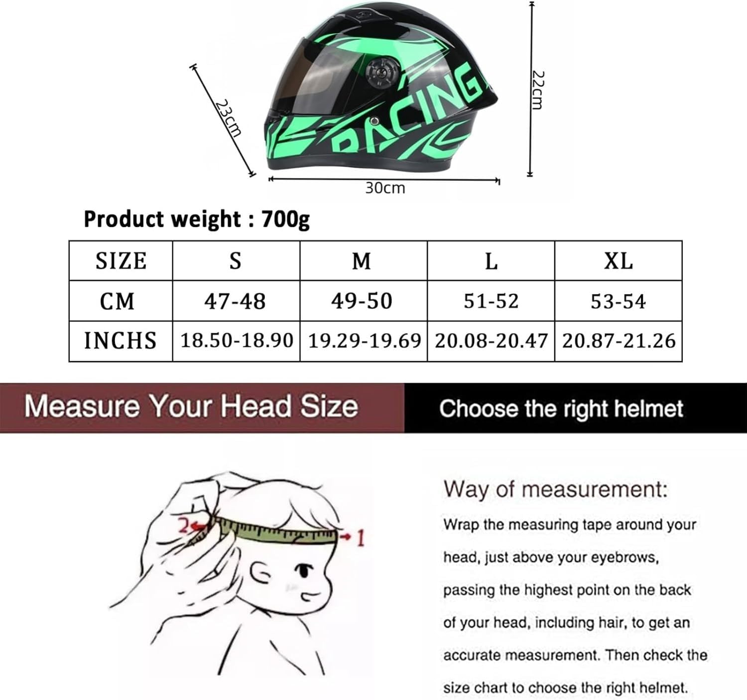 Casco Integrale da Motocross per Bambini dai 3 ai 12 Anni, omologato ECE/DOT, per motociclette Fuoristrada, Quad, Kart, Scooter e motociclette J,S=47-48cm