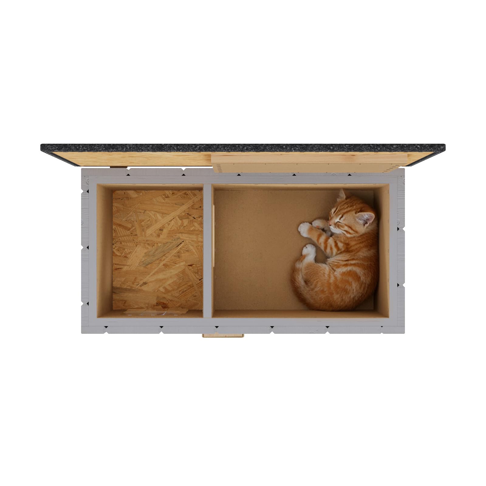 QLS Katzenhaus aus Holz mit Vorraum isoliert 86 x 47 cm Grau