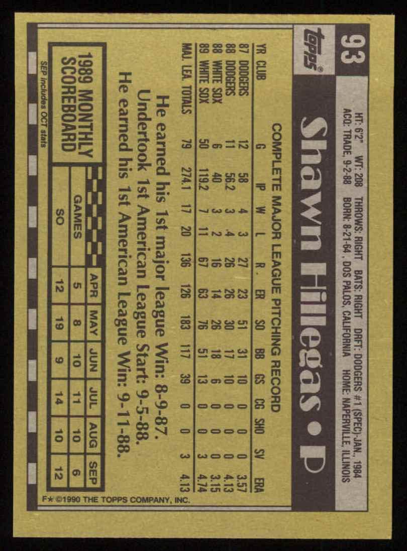 Amazon.com: 1990 Topps # 93 Shawn Hillegas Chicago White Sox
