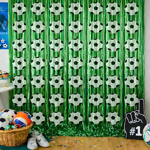 Soccer Birthday Party Decorations - Green White Tinsel Streamers Backdrop Banner | Soccer Theme Party Favors Supplies Indoor Outdoor - World Soccer Cup 2026 Birthday Accessories Decor for Wall Door
