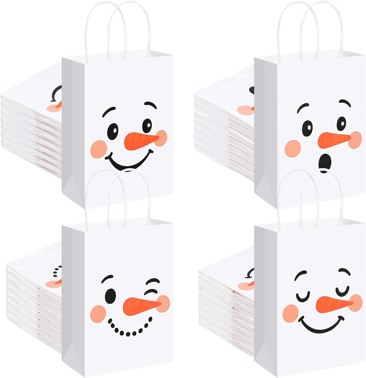 Kolldenn 48 Pcs Snowman Paper Gift Bags with Handles Winter Goodie Bags Bulk Cute Candy Treat Storage for Holiday Birthday Baby Shower Party Favor Supplies