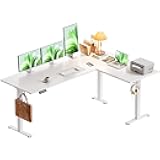 63 Inch Reversible Electric L Shaped Standing Desk, Height Adjustable Corner Stand up Desk, Ergonomic Large Lift Table for Home, Office, Workstation, White