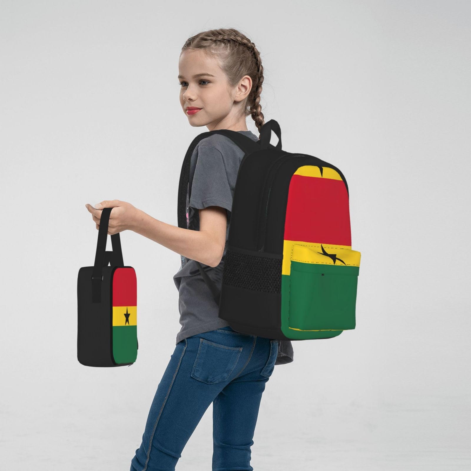 Flaga Ghany Plecak Dziecko Chłopcy Dziewczęta Pudełko na lunch Szkoła Zestaw Tornister Uczeń Szkoła Student Prezent, Czarny, One Size, Bagaż