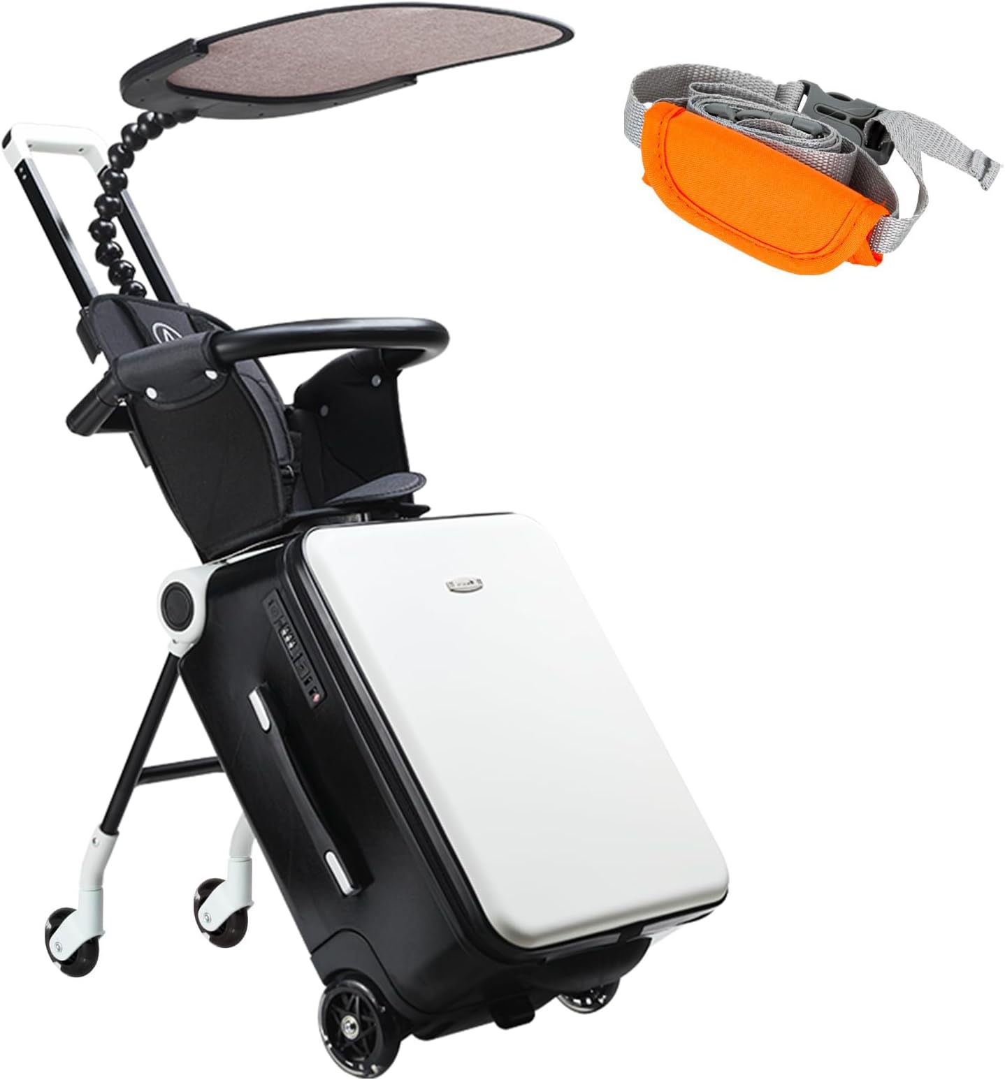 Expandable Luggage with Spinner Wheels,Large Suitcases with Child Seat Design,Hard Luggage for Women and Men,20 inch Hardside Carry on Luggage for Travel (black and white visor)