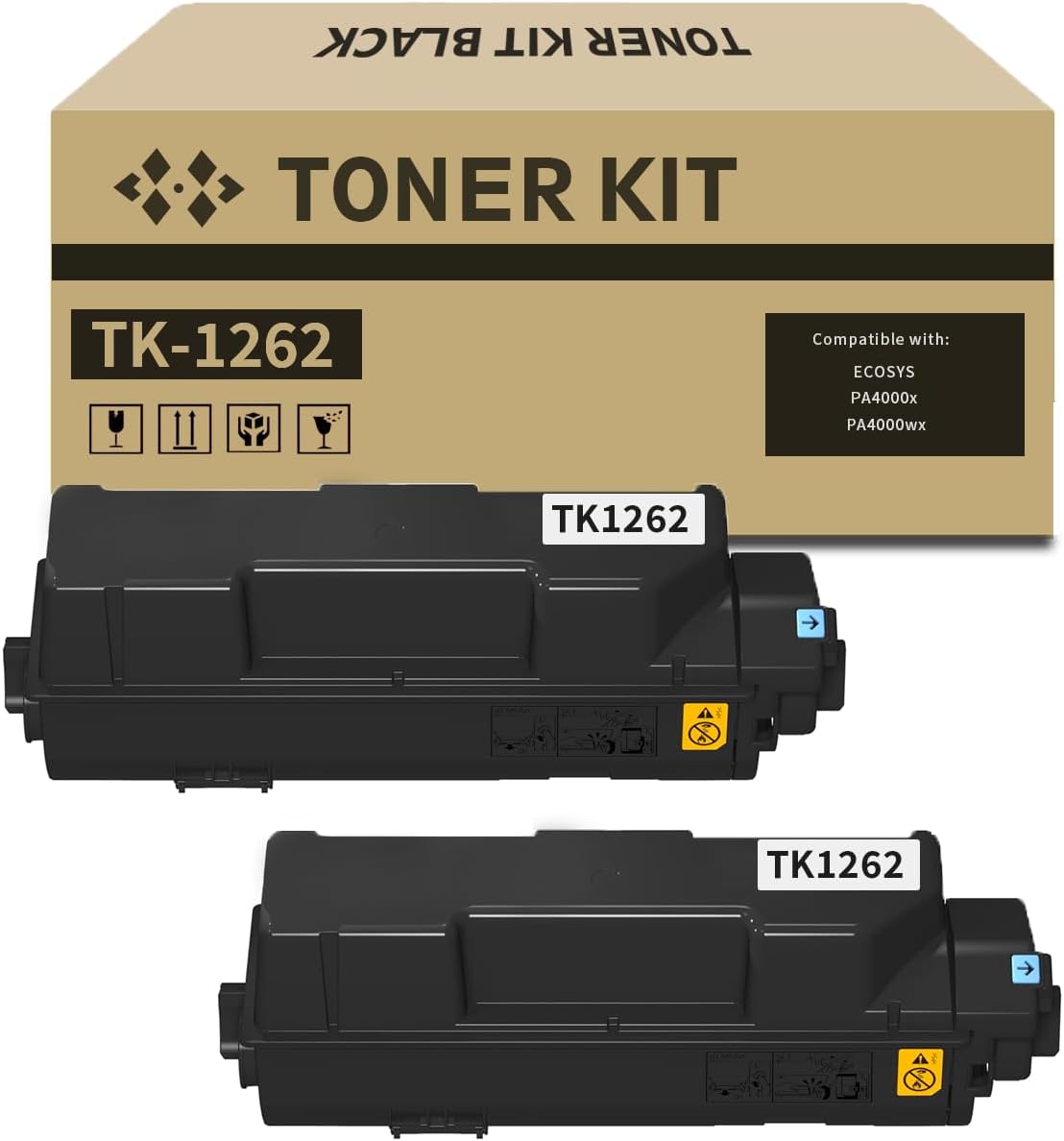 TK-1262 Black Toner Cartridge 2 Pack TK1262 Compatible with Kyocera TK-1262 1T0C150US0 Toner for Ecosys PA4000 MA4000 Series Printer Cartridge