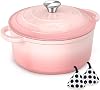 Umite Chef 5QT Enameled Cast Iron Dutch Oven Pot with Lid, Heavy-Duty Cookware for Bread Baking, Braising, Stews, Roasting, Wedding Registry Ideas & Gifts (Pink)