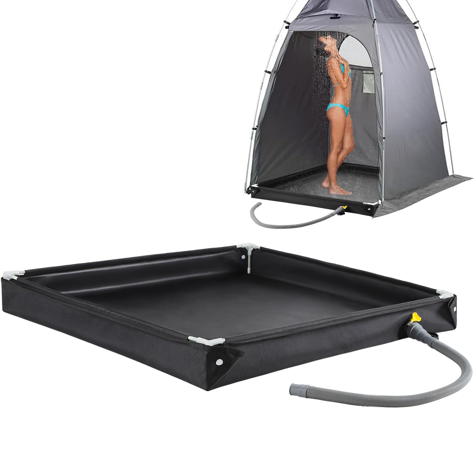 Base De Ducha Plegable De PVC Para Camping - 104x104 Cm, Con Manguera De Drenaje, Portátil E Impermeable