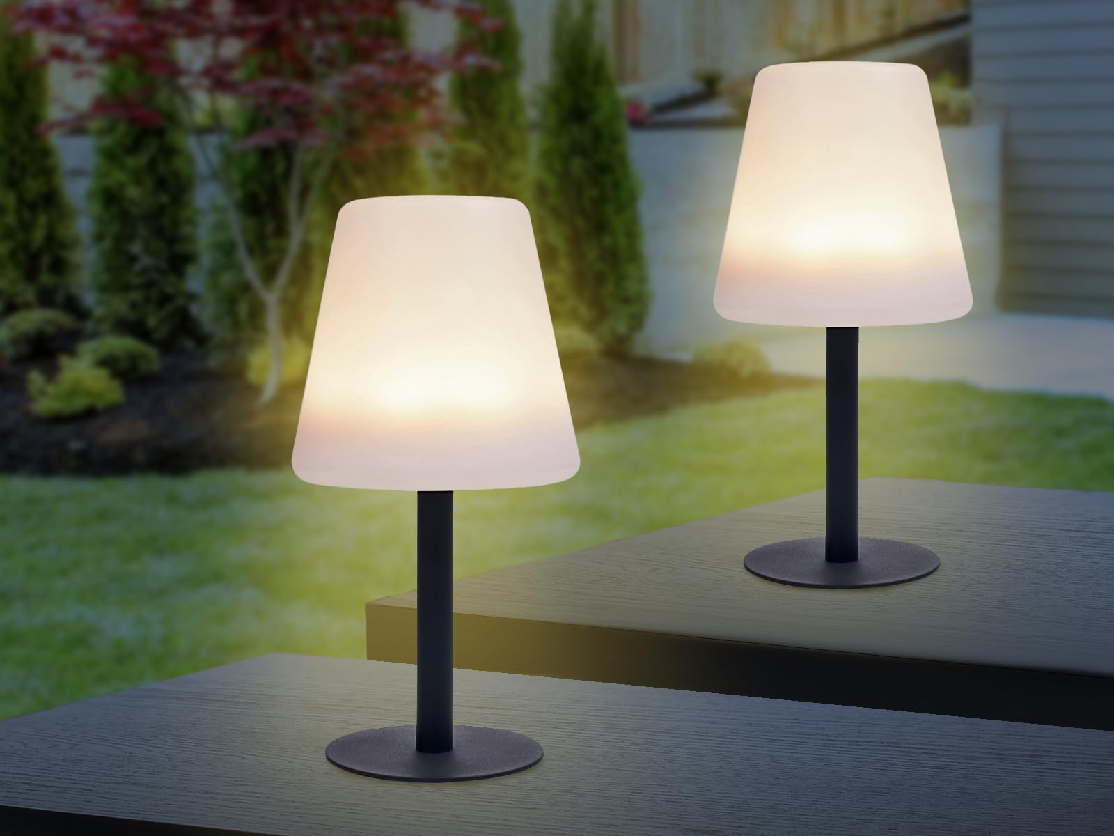 Outdoor LED Tischleuchten 2er SET Schwarz Weiß SOLAR & mit USB Anschluß, Höhe 25cm