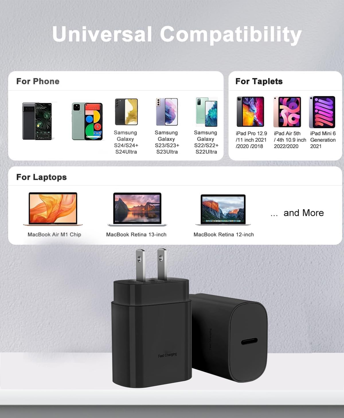 Fast Type-C Charging Block, 25WUSB C Fast Charging, USB Wall Charger for Samsung Galaxy S10/S10e/S10 +/S9 +/S8 +/S22/S21 Ultra/S20/Note 20/10/9 (Black) image 8 of 9 B0F2SGCM57