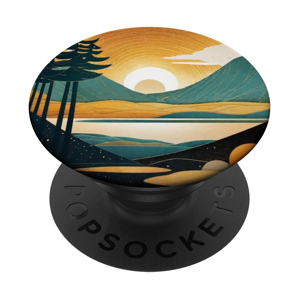 Surreal Vintage Summertime Retro 1970s Nature Camping PopSockets Swappable PopGrip, Black