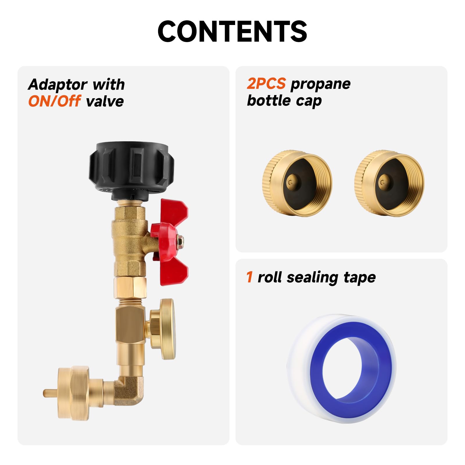 Roastove Propane Adapter 1lb to 20lb, QCC1 Propane Refill Elbow Adapter with Gauge and ON-Off Control Valve for 1LB Propane Tank to Be Refilled Gas,with 2 Propane Bottle Cap and 1 Sealing Tape
