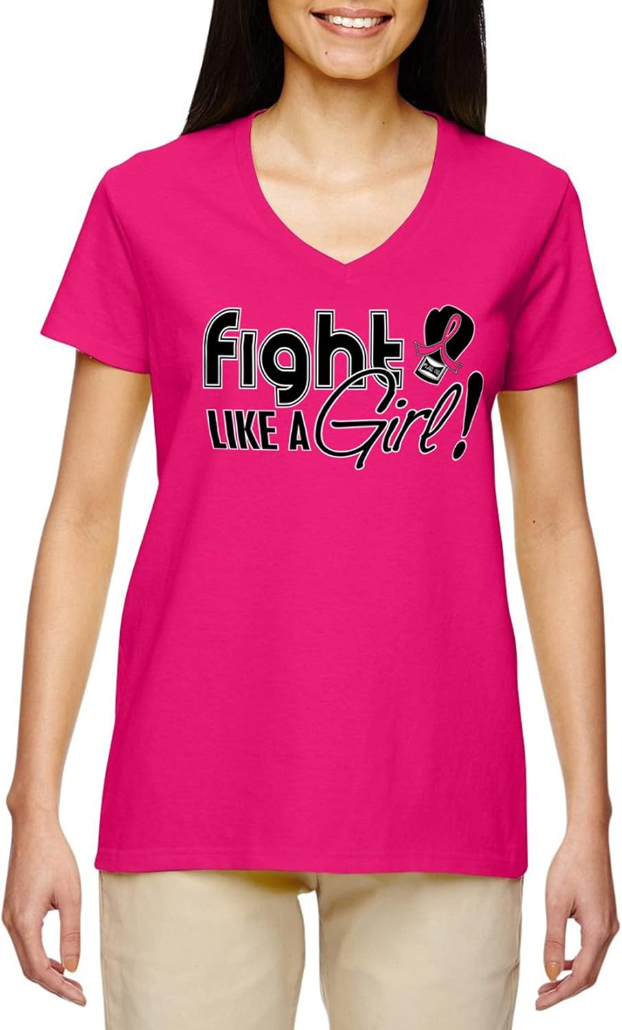 Amazon.com: Fight Like a Girl Signature Breast Cancer T-Shirt Ladies V ...