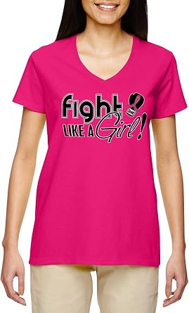 Fight Like a Girl Signature Breast Cancer T-Shirt Ladies V-Neck Hot Pink