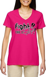Signature Breast Cancer T-Shirt Ladies V-Neck Hot Pink
