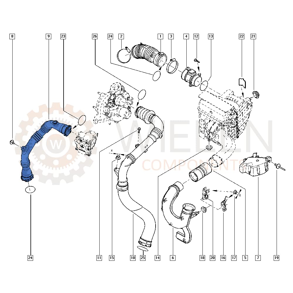 WIELEN COMPATIBILE CON MANICOTTO INTERCOOLER TUBO TURBO ARIA RENAULT FLUENCE MEGAN III SCENIC III 1.6 DCI 144603264R