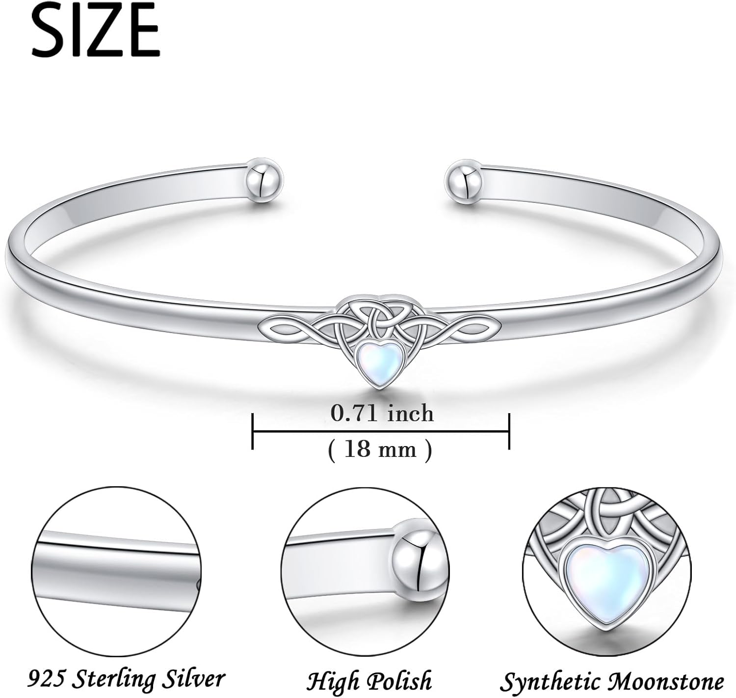925 Sterling Silver Celtic Knot Moonstone Cuff Bangle Bracelet for Women Adjustable Bracelet Jewelry Gift for Birthday Anniversary Christmas - Image 5