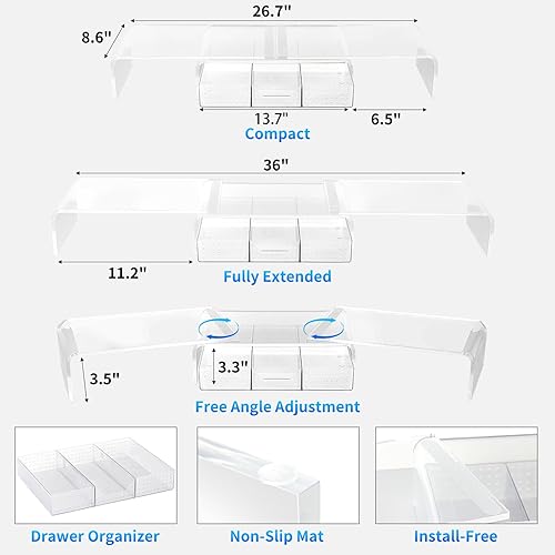 Miniatura 7 de OPNICE Organizadores y accesorios de escritorio de acrílico transparente, soporte para monitor doble con cajón, estante de escritorio para