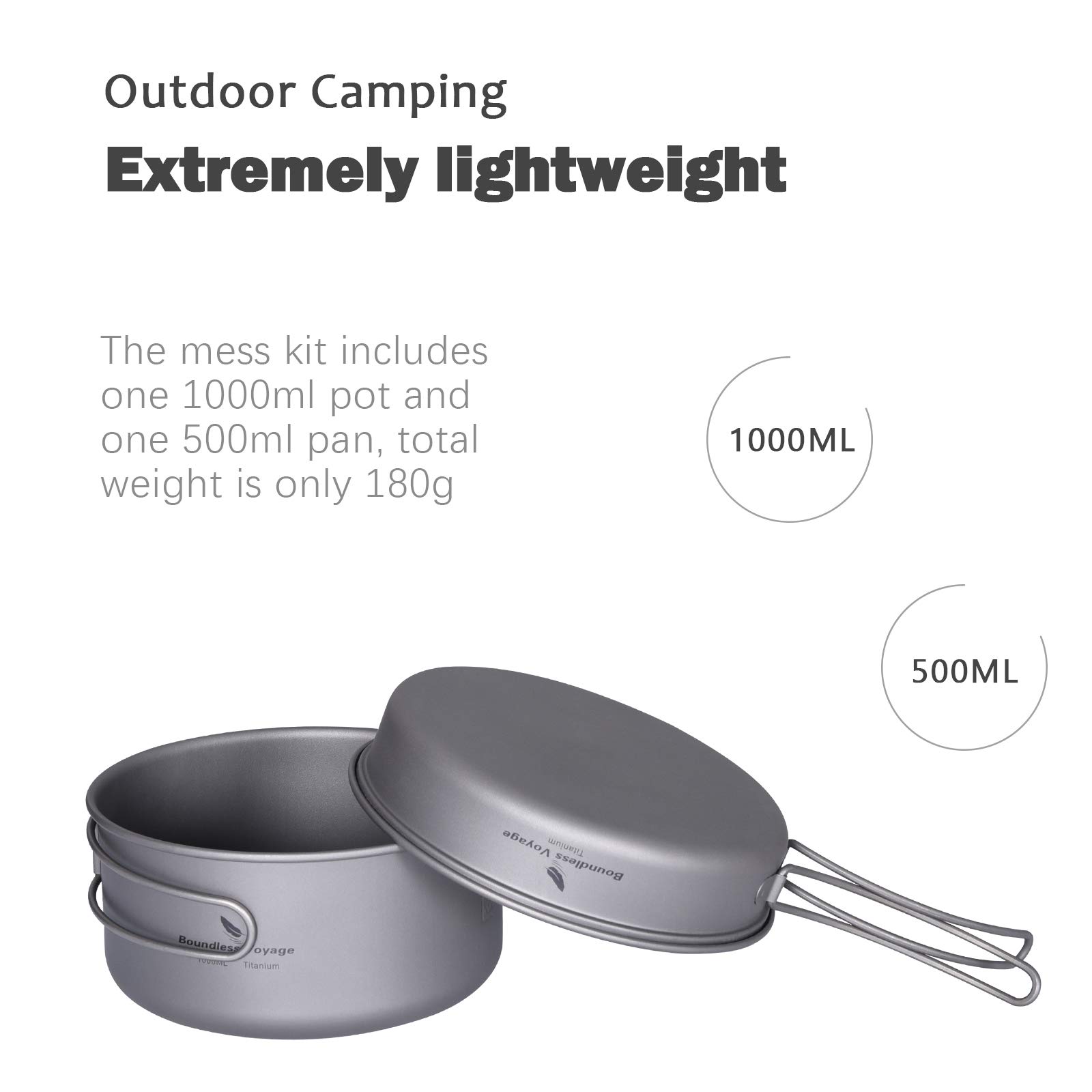 Boundless Voyage Outdoor 750ml 800ml 1100ml 1300ml Titantopf mit Deckel Folding Bail Griff Camping Wandern Picknick Ultraleicht tragbare Wasserflasche Tasse Becher Spork Set