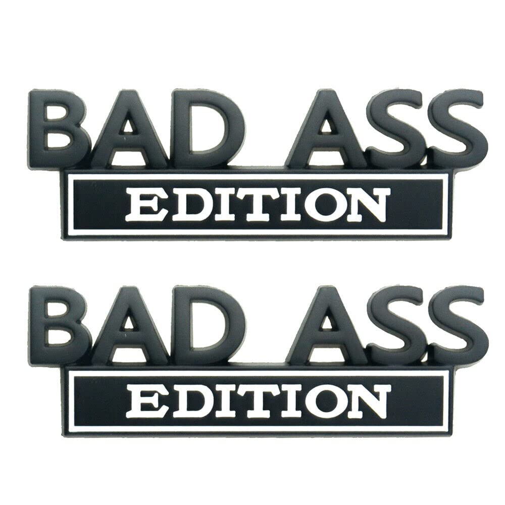 2 Pack Bad Ass Edition Emblem 3D Metal Badass Badge Sticker Decal with 3M Tape Replacement for Cars, Trucks, Motorcycles, Boats &amp; Laptops (Black White)