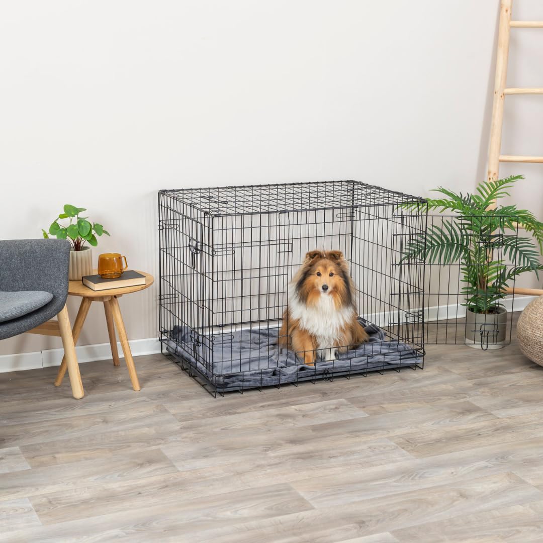 TRIXIE Box per cani Home nero – L: 109 × 79 × 71 cm – Gabbia pieghevole per cani con 2 ante & chiusure sicure, scatola per il trasporto zincata con fondo stabile per casa e in viaggio – 39304