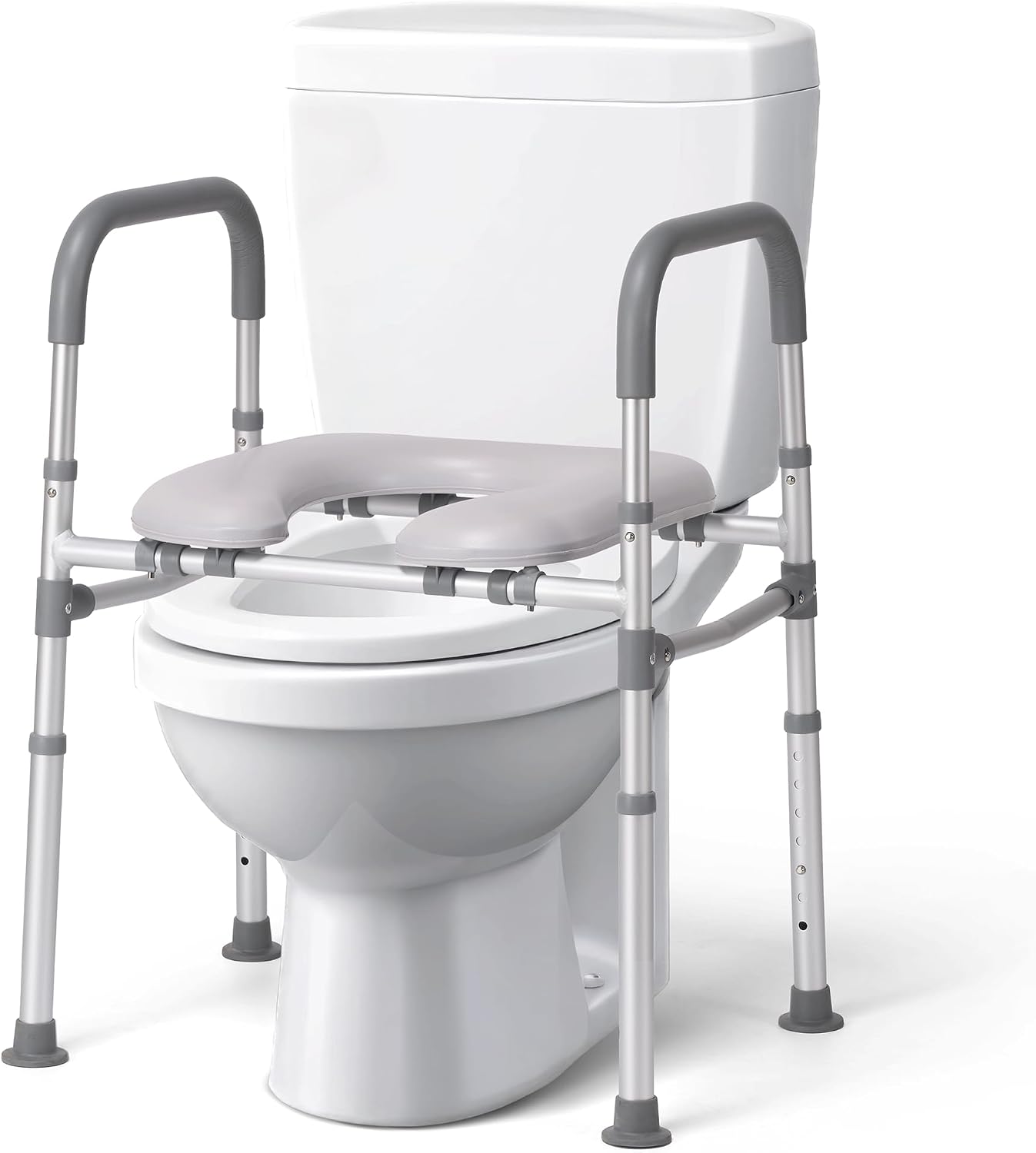 Asiento elevado para inodoro con asas y acolchado, para adultos mayores y embarazadas, soporta hasta 300 libras, color gris