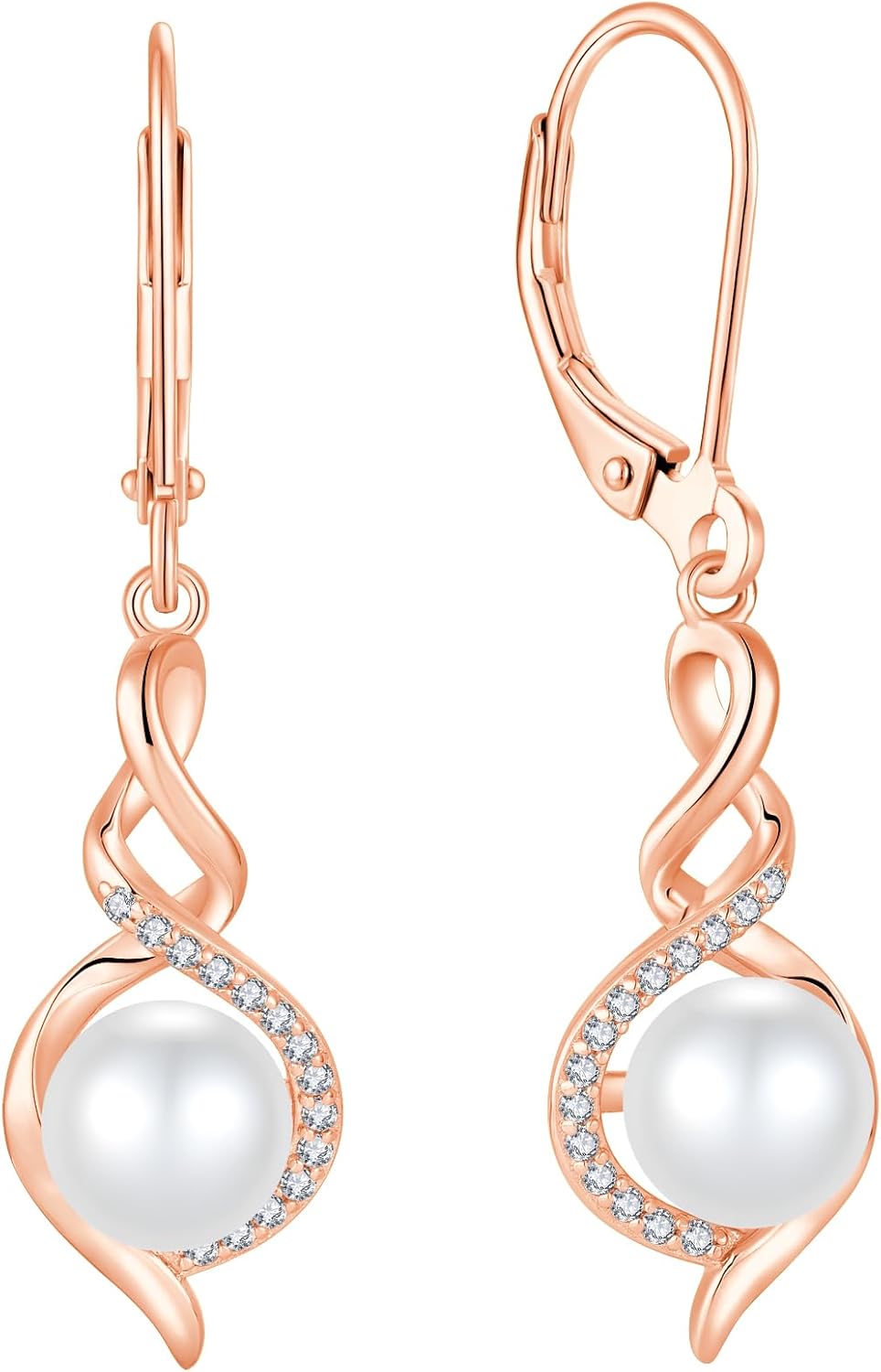 Pearl Dangle Drop Earrings 925 Sterling Silver Infinity Leverback Earrings Pearl Jewelry for Women