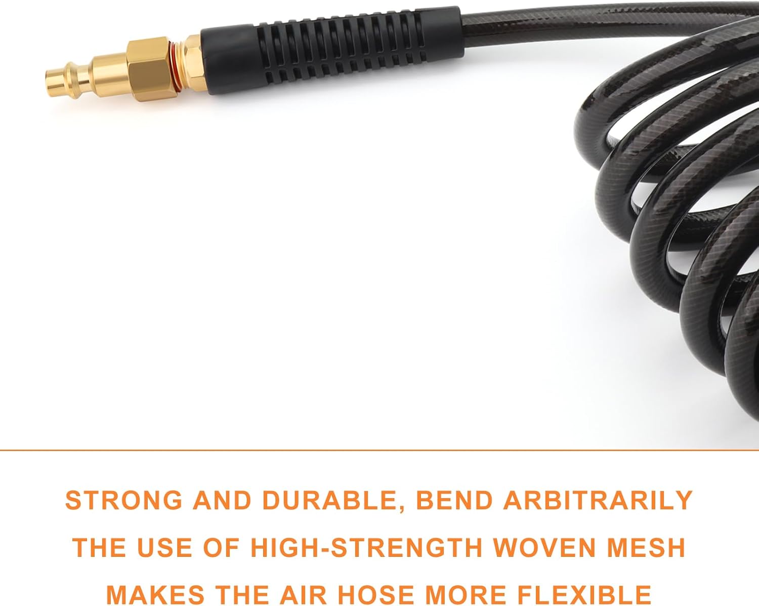 GASHER 1/4" x 10FT Black Reinforced Polyurethane Recoil Air Hose with Bend Restrictor, 1/4" Industrial Quick Coupler and Plug
