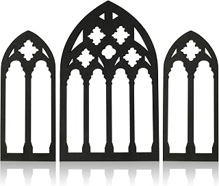 3pack Arched Window Wall Mirror Wood Framed Wall Decor Vintage Rustic Window Shape Mirror Sticker Decorative Farmhouse Gothic Cathedral Entry Mirrors for Living Room Bathroom Bedroom(C)