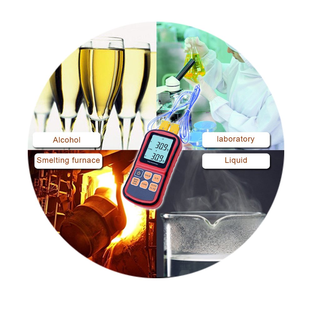 Termometro digitale Dual Channel RGBS con due termocoppie K tipo, retroilluminazione LCD per K/J/T/E/R/S/N, per industria agricoltura meteorologia