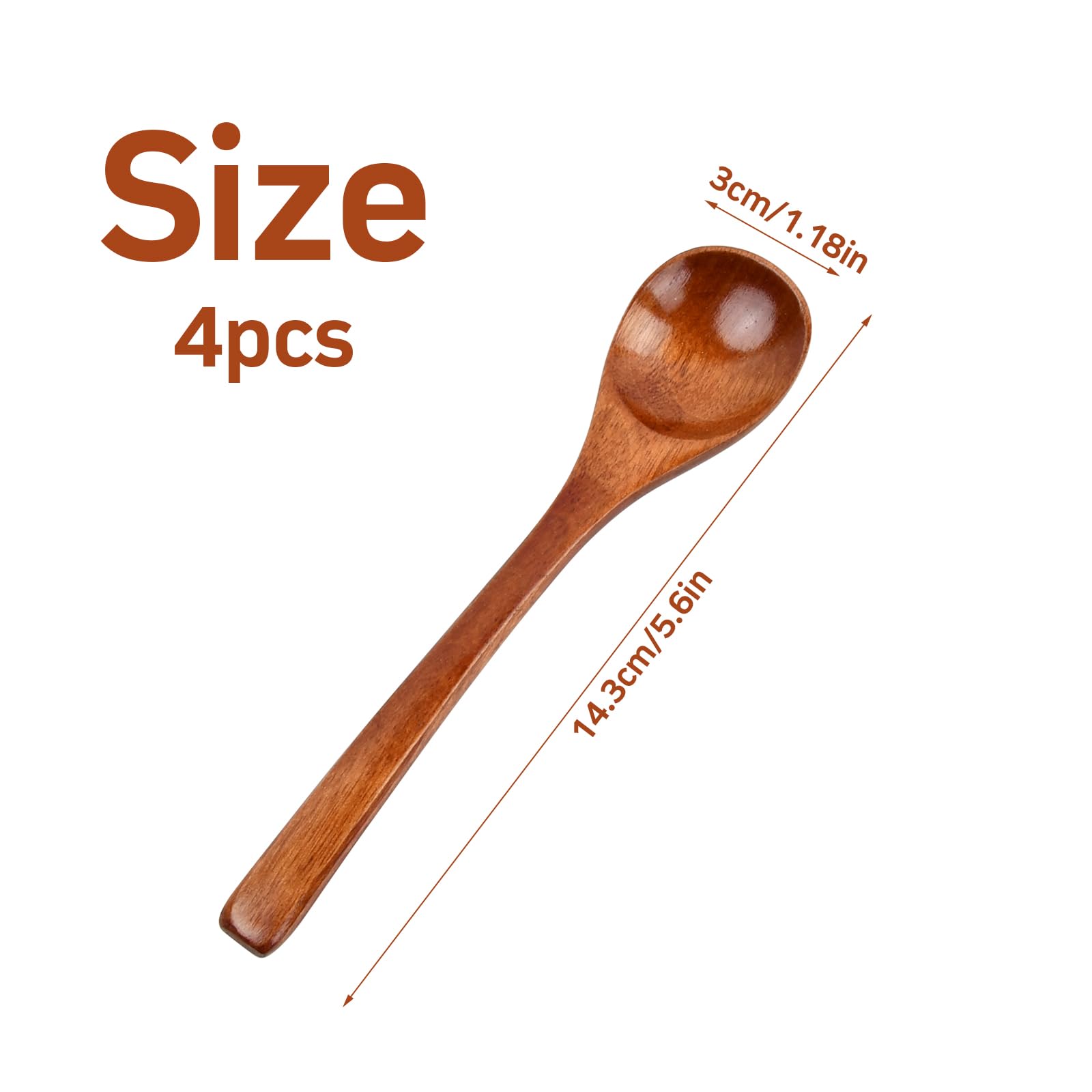 4 Cucharas De Madera Naturales - 14,5 Cm, Para Miel, Café, Sopa O Cocina (juego De 4 Unidades)