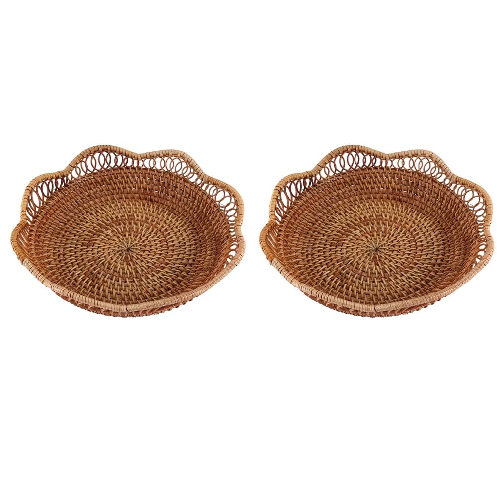 Cesta de frutas y bandeja tejida de mimbre para mesa de comedor, set de 2