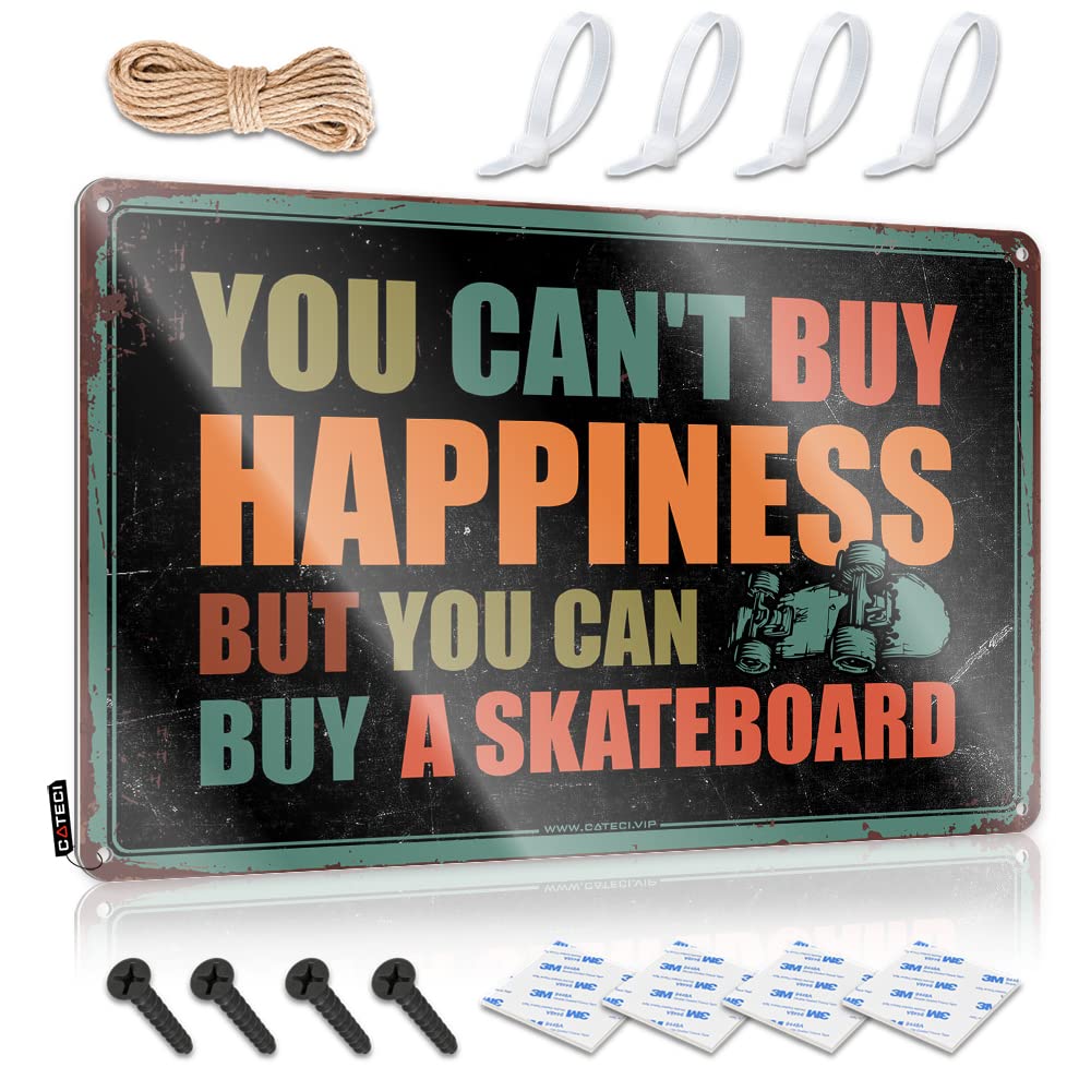 STWNVOITV Funny Signs For Bedroom You Can'T Buy Happiness But Can A Skateboard Tin Sign Decor Signs Bar Sign For Outdoor Bar(20X30CM)