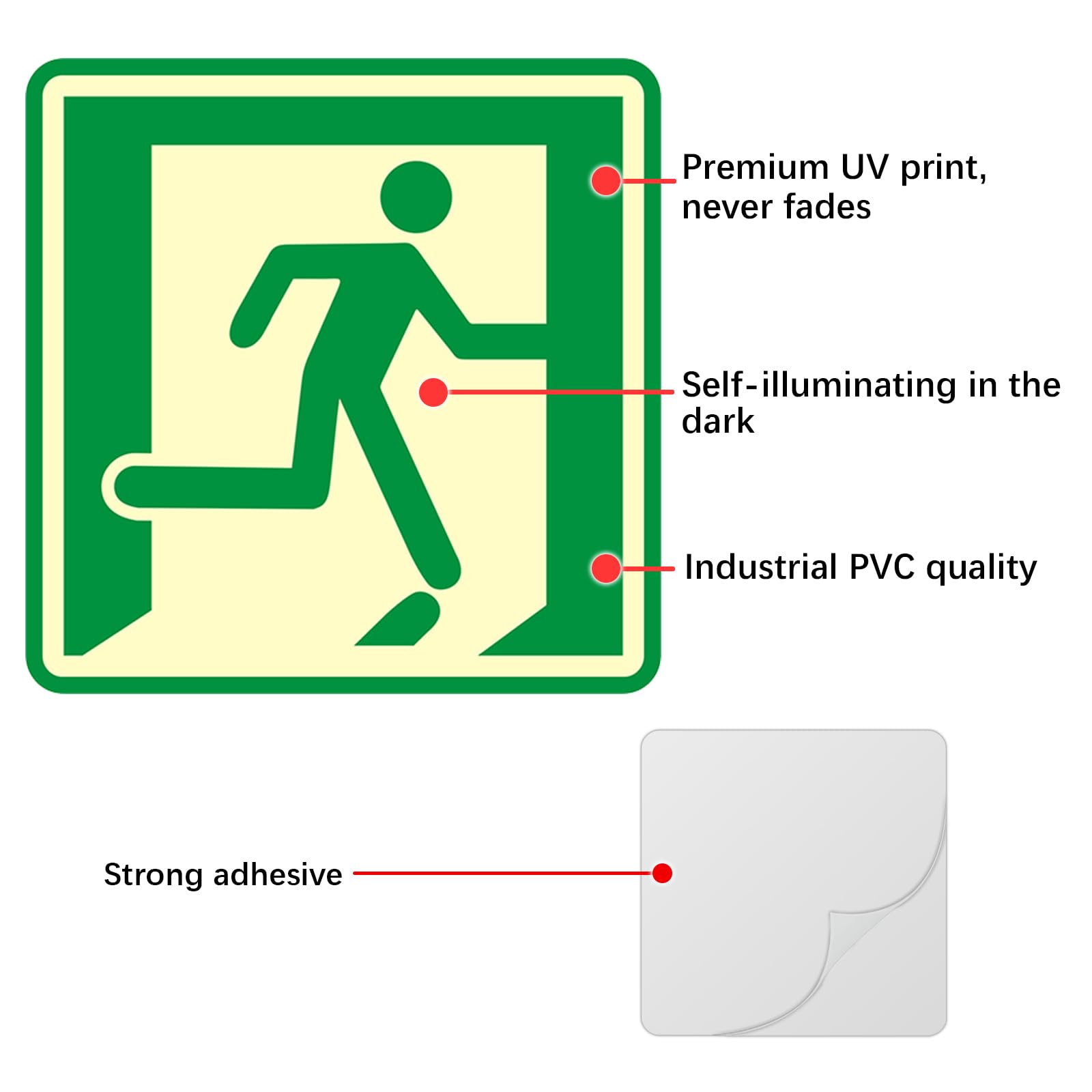 Andchi 8pcs Exit Safety Signs 4 Couple of Exit Sign, Aluminium Luminous Signage Glow-in-the-dark signs (Green, 10 * 10cm) - Image 4