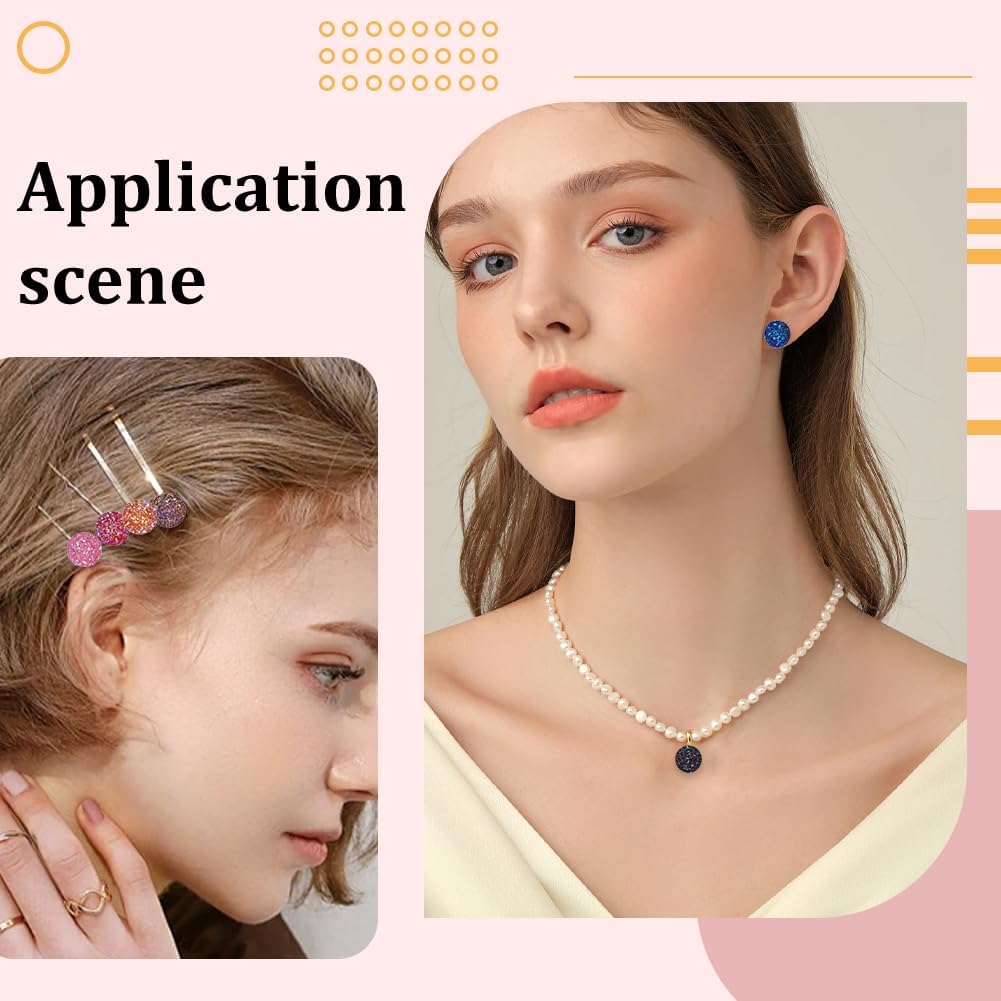 SUNNYCLUE 1 Box 140Pcs 14 Colors Druzy Cabochon 10mm Round Resin Colorful Flatback Dome Gems Faux Druzy Flat Back Glitter Cabochons for Jewelry Making Earrings Pendant Supplies DIY Crafts - Image 5